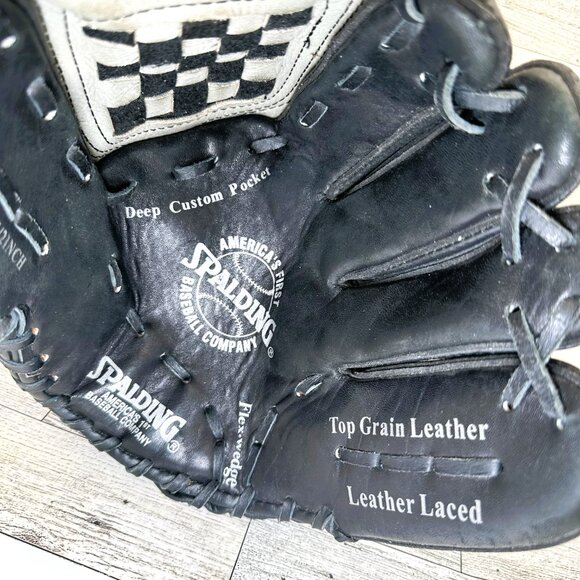 Spalding Model 18225 11.5" Baseball Glove Top Grain Leather Laced RHT Black/Gray - Picture 8 of 15